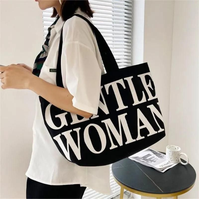 Handbags Shoulder Bags New Women'S Bag Fashion Printed Monogram Canvas Single Shoulder Tote Bag Shopping Canvas Bag