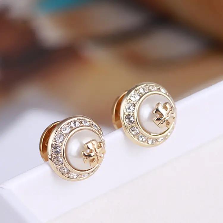 1Pair New Fashion Faux Pearl Stud Earrings gold normal