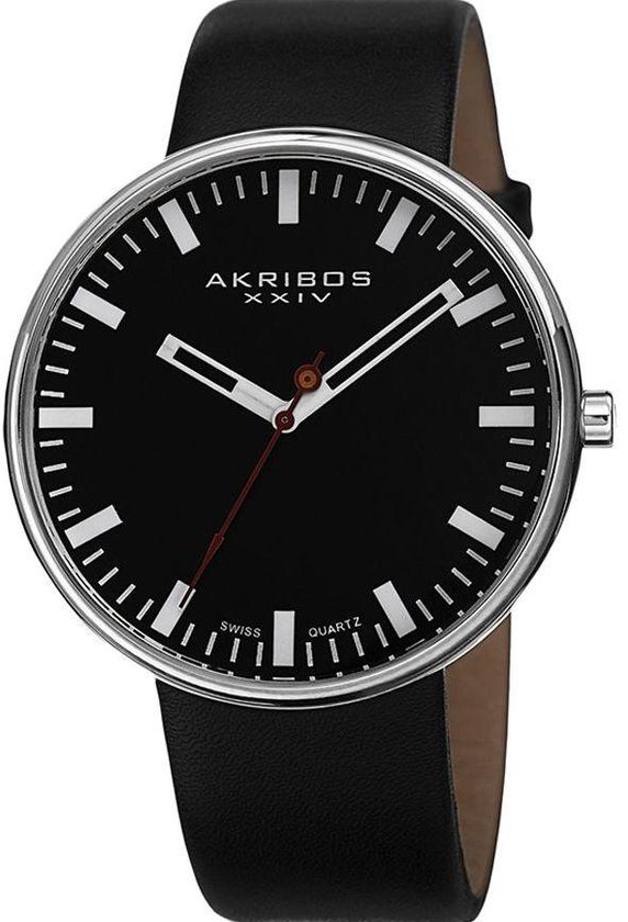 Akribos XXIV Essential Men's Black Dial Leather Band Watch - AK733SSB