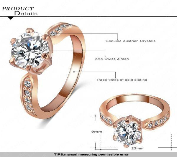 Kate Princess Wedding Ring 18K Rose Gold Plated Clear Zircon