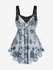 Plus Size Flower Leaves Butterfly Sun Print Buckle Ruched Cami Top - 1x | Us 14-16