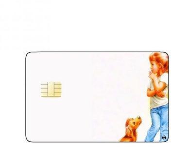 PRINTED BANK CARD STICKER Beautiful Girl Drawing With Dog