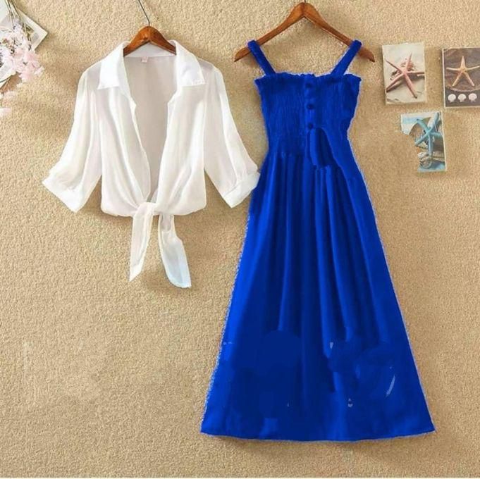 Two-piece Casual Dress, White And Blue