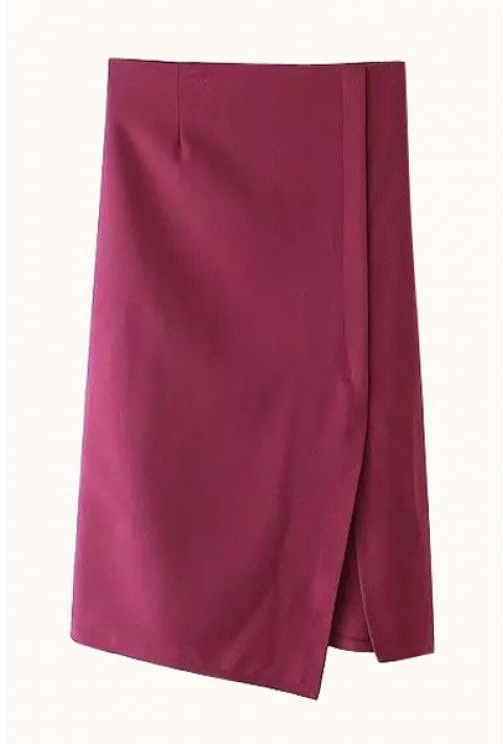 Solid Color Straight Side Slit Skirt