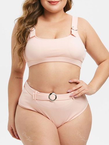 Plus Size Ring Belted Textured Ribbed Bikini Swimsuit - 1x