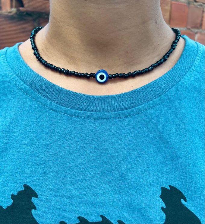 Black - Blue Eye- Necklace - Choker - Beads