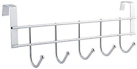 Homemarke Door Hook Hanger, Wall Mounted Coat Rack Dual Use, Heavy Duty Stainless Steel Organizer 5 Hooks for Coat Bags Hats Towels Easy to Install(Silver)
