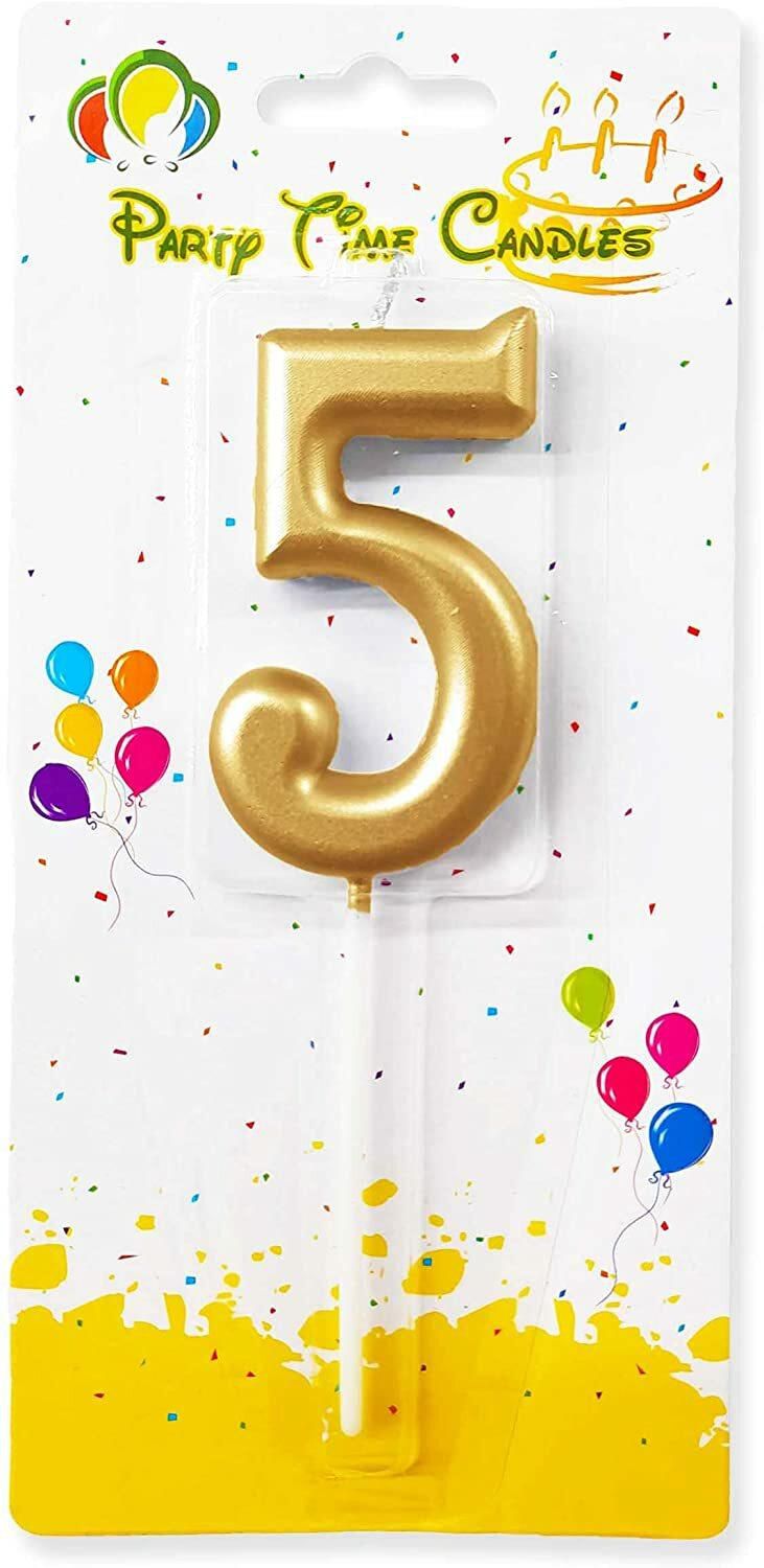 Party Time Gold Number 5 Birthday Candle Kids Adult Birthday Cake Decoration - Number Candle For Anniversary, Valentines Birthday Candle Cake Topper