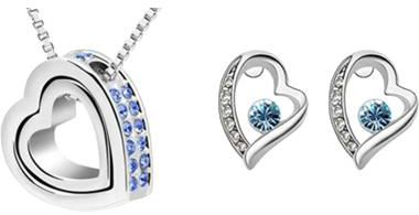 18K White Gold Plated Elements Heart Pendant Jewellery Set