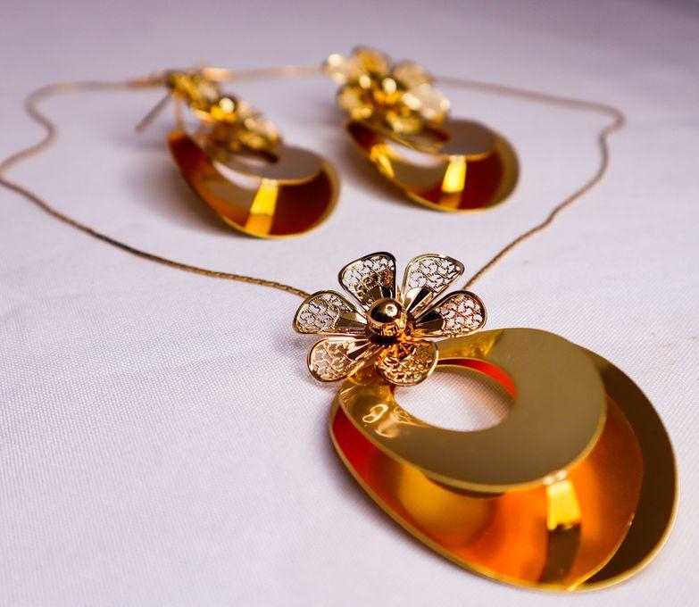 Ladies Gold Plated Necklace & Earrings Set,35gms, Shiny And Fine Finish