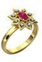 0.59 ct Oval Ruby & GH Diamond 14k Yellow Gold Fn 925 Flower Wedding Ring