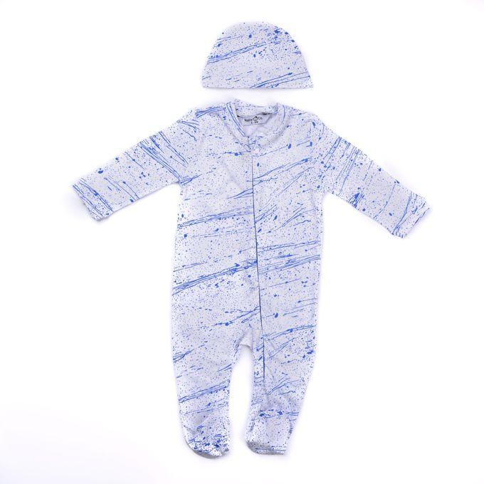 Baby Co. Blue Stylish Soft Cotton Baby Bodysuit With Ice Cap.