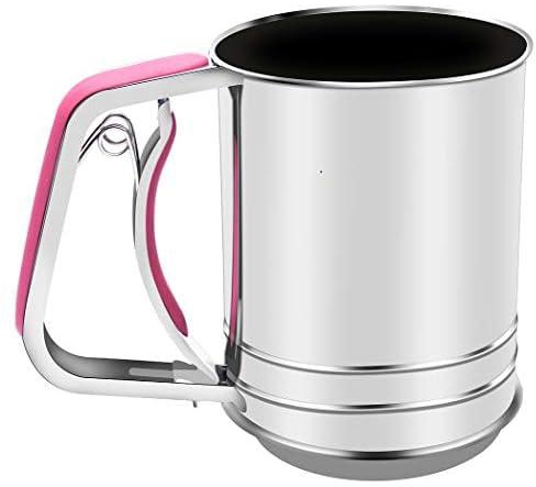 Stainless Steel Flour Sifter 3 Cups, Baking Sieve Cup (Pink)