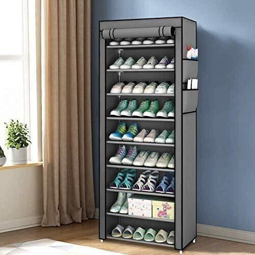 10-Tier Shoe Cabinet Rack Fabric Cabinet Shoe Storage Holder with Fabric Layer 58x28x160cm, Gray