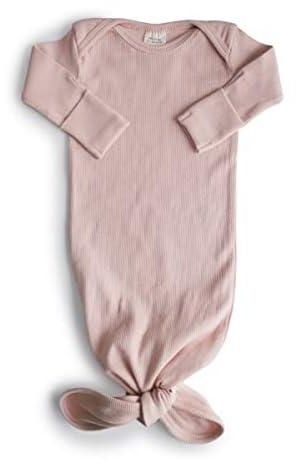 Mushie Ribbed Knotted Baby Gown | Unisex Newborn Sleeper Gown | 100% Cotton Nightgown | Adjustable Tie Closure | Designed in Denmark