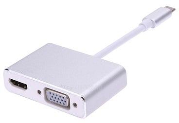 Type C-2 In1 USB C To HDMI VGA UHD USB Type C To HDMI VGA Adapter For MacBook Silver