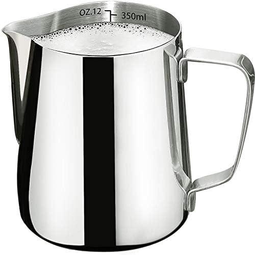DEEMTON Milk Frothing Pitcher-Measurement on the Inside , Frothing pitcher, Coffee Pitcher Perfect for Espresso Machines, Stainless Steel Milk Frother Cup for Latte Art(12oz/350ml).