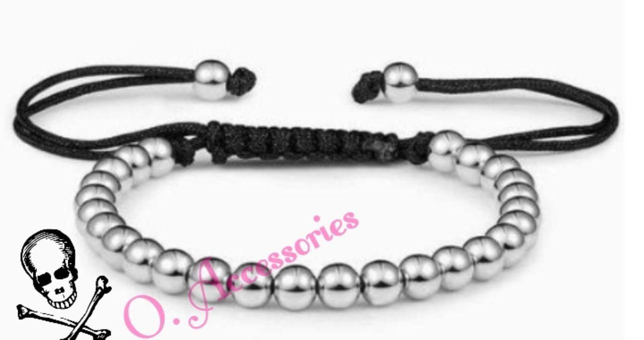 O Accessories Bracelet Silver Metal Hematite Stones _macrame Thread