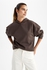 Defacto Woman Casual Regular Fit Knitted Sweatshirt - Brown