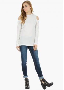Faballey Cold Shoulder Sweater White L