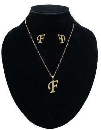 Letter F Pendant, Earrings And Necklace