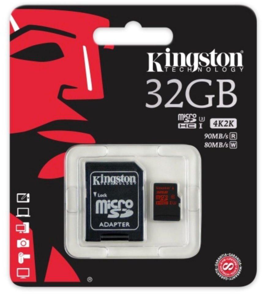 Kingston 32GB microSDHC UHS-I Speed Class 3 U3 4K2K (R90mb/s - W80mb/s) Flash Memory Card with Adapter