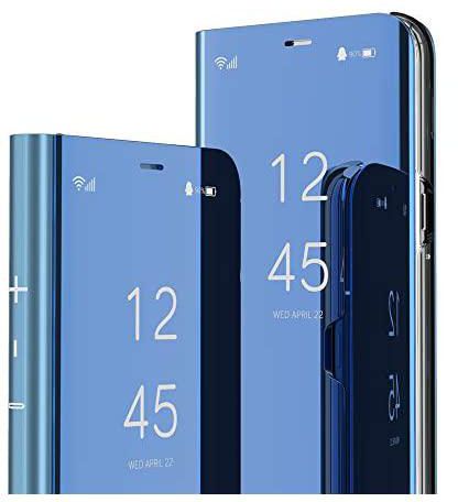 Asdsinforu Galaxy A32 5G Case Slim Stylish Luxury Make Up Mirror Case Multi-Function Flip with Stand Case Cover for Samsung Galaxy A32 5G Mirror PU Blue QH