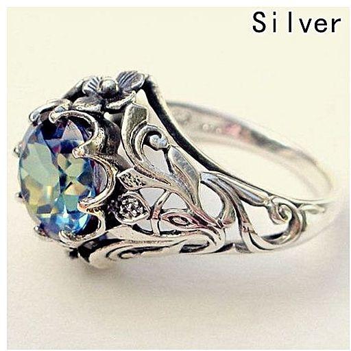 Fashion Vintage Women''s Jewelry 925 Sterling Silver Rings Rainbow Topaz Diamond Antique Gemstone Ring Wedding Band Size 10#