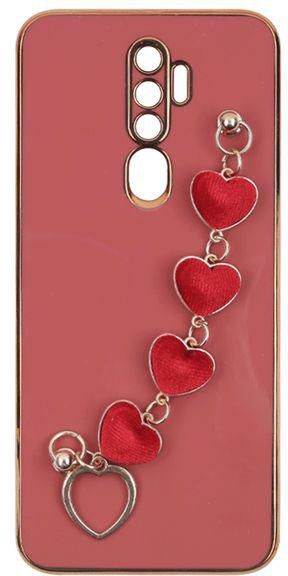 Oppo A9 2020 - Silicone Cover With Gold Frame And Heart Velvet Chain