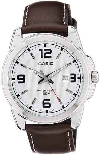 Casio Ion Plated Water Proof Watch With Date & Leather Strap