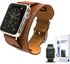 PU Leather Watch Band Strap with screen protector for 38mm Apple Watch Brown