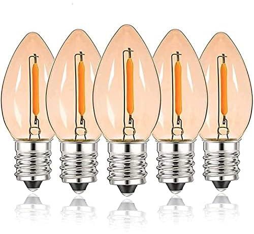 E14 LED Bulb, Candle Bulbs 0.5W, Chandelier Bulbs C7 Night Light Bulb Small Edison Screw Vintage Amber Glass Filament Bulb E14 Salt Lamp Bulb 2200K, 5W Equivalent Non-Dimmable (5Pcs Warm White)
