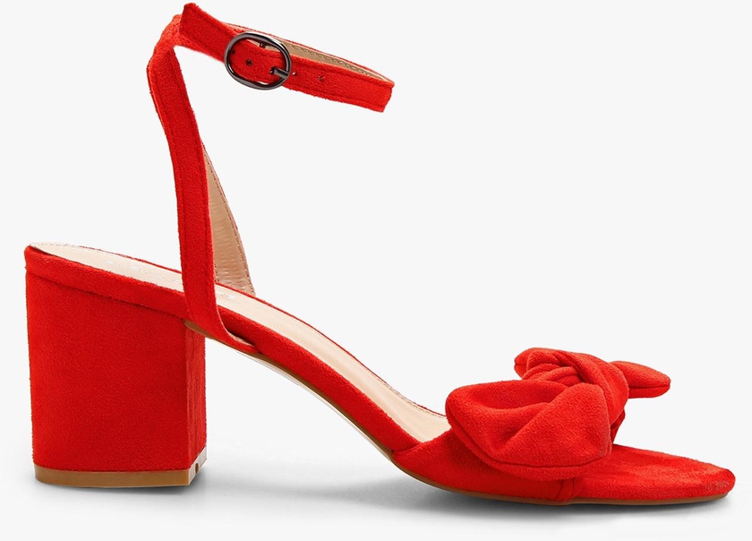 Red Lavish Bow Detail Block Heel Sandals