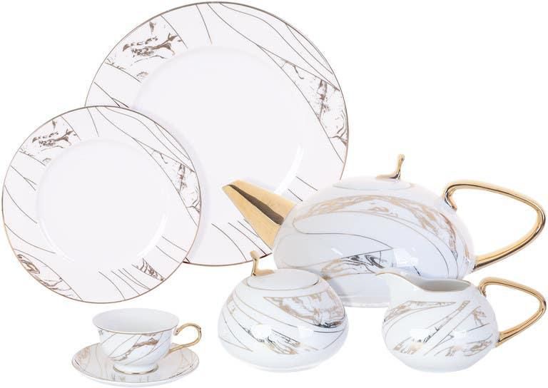 Get Louts Dream Porcelain Tea and Cake Set, 24 Pieces - White Gold with best offers | Raneen.com