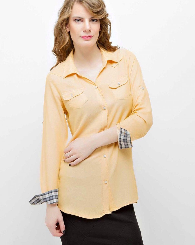 كيسر - قميص طويل من القطن لون أصفر