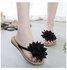 Women Fashion Summer Non Slip Flower Flip Flops Flat Sandals Black/Beige