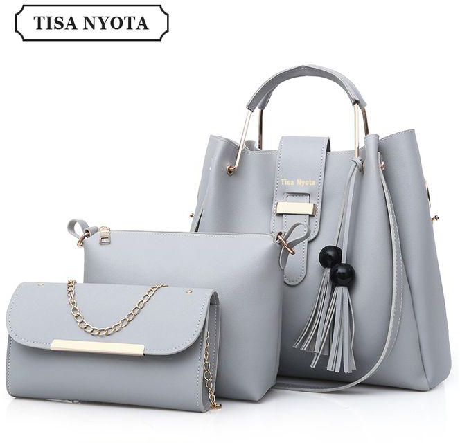 Tisa Nyota Ladies Handbags PU Leather Bucket Bags 3 In 1-Grey