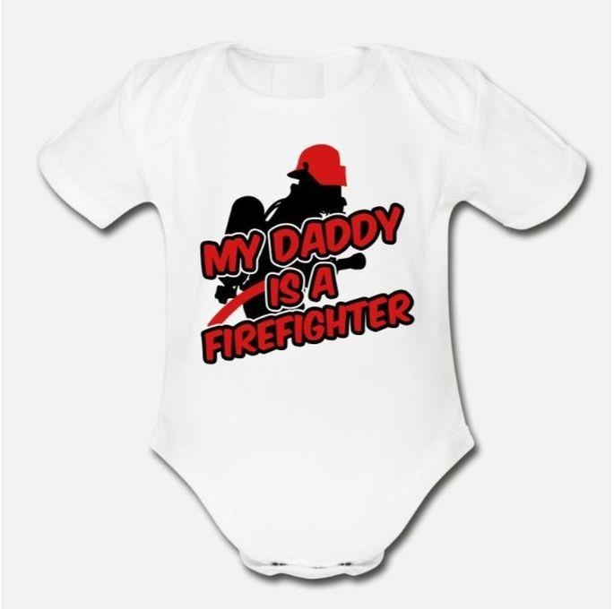 My Daddy Is A Firefighter Organic Short Sleeve Baby Bodysuit_2