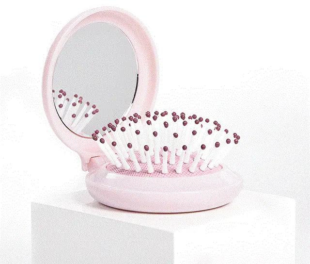 2021 High quality Portable Round Mirror Hair Combs Folding Massage Hair Brush Pink Mini Airbag Combs