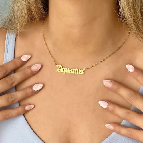 Zodiac Sign Gold Plated Necklace - Aquarius - Lettered