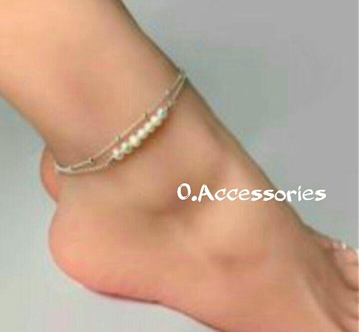 O Accessories Anklet White Pearl _2 Rows_ Silver Chain _for Women