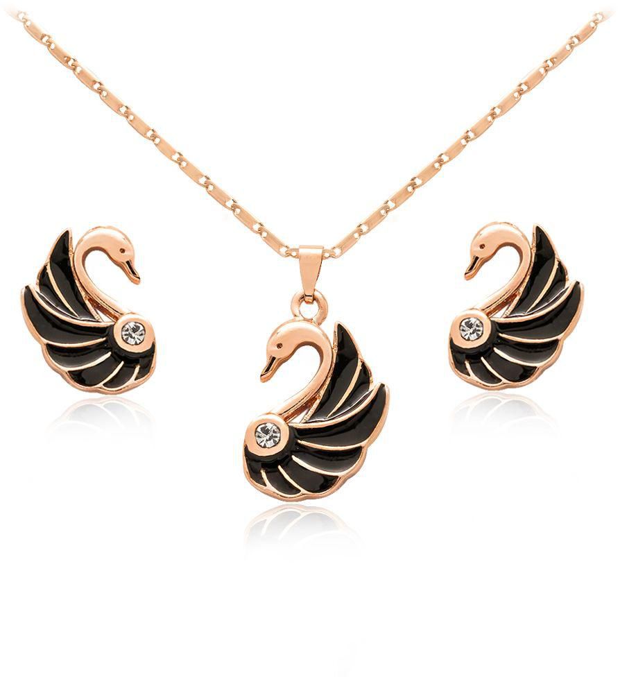 Mysmar Rose Gold Plated Black Swan Jewelry Set [MM437]