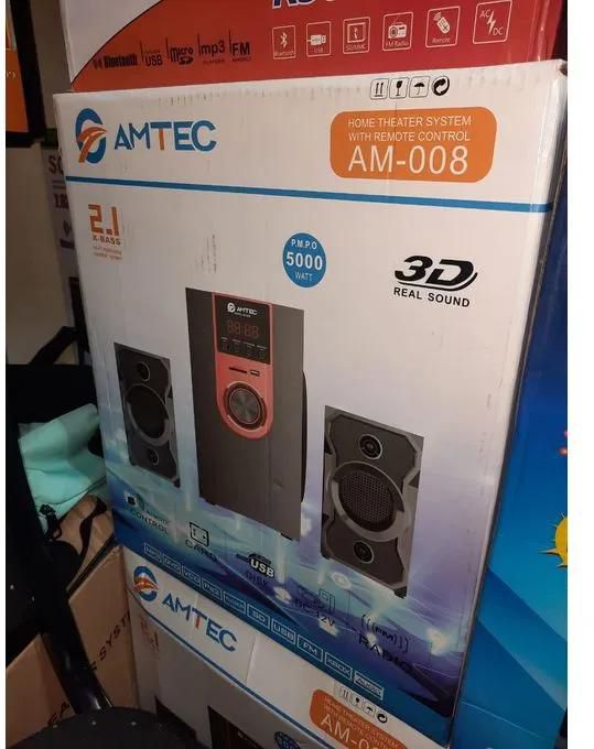 Amtec AM-008-2.1 CH 5000W PMPO SOUND SYSTEM BT/USB/SD/FMBluetooth Speaker Frequency Response: 38Hz-20KHz S/N: >70dB Supports: MP3, DVD, VCD, PS2, Tuner, FM, XBOX, Audio Selected to