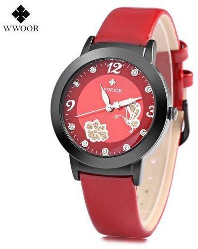 WWOOR Women Quartz Watch - Red