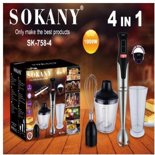 Sokany خلاط يدوي 4 في 1 من سوكاني بقوة 1000 واط، SK-758-4، 1000 كيلو واط ، متعدد الالوان