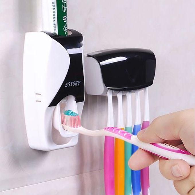 Toothbrush Holder And Toothpaste Dispenser -Black