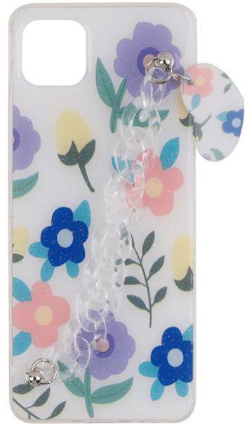 Samsung Galaxy A22 5G - Printed Silicone Cover With Glitter And Clear Chain