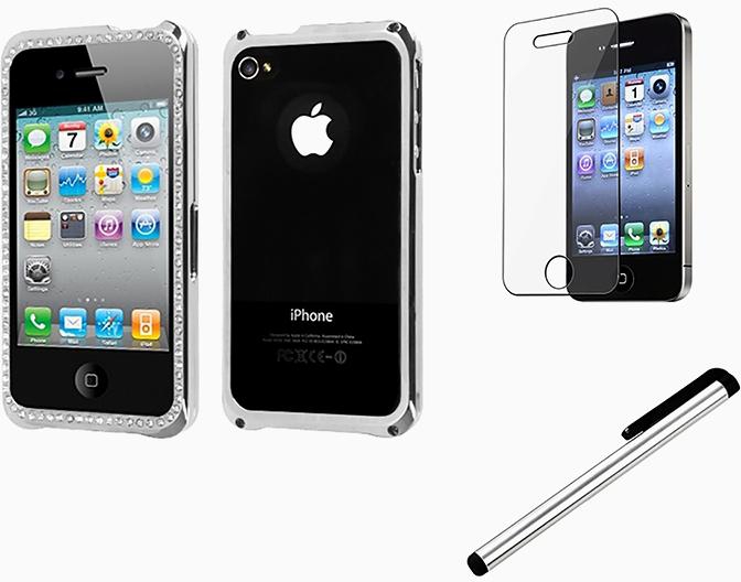 INSTEN Chrome Phone Case Cover/ Stylus/ LCD Protector for Apple iPhone 4/ 4S
