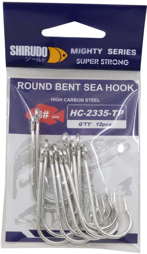 Shirudo Mighty Series Round Bent Sea Hook HC-2335-TP Silver 12 count