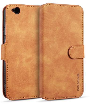 DG.MING Retro Oil Side Horizontal Flip Case For Xiaomi Redmi Go, With Holder & Card Slots & Wallet (Brown)